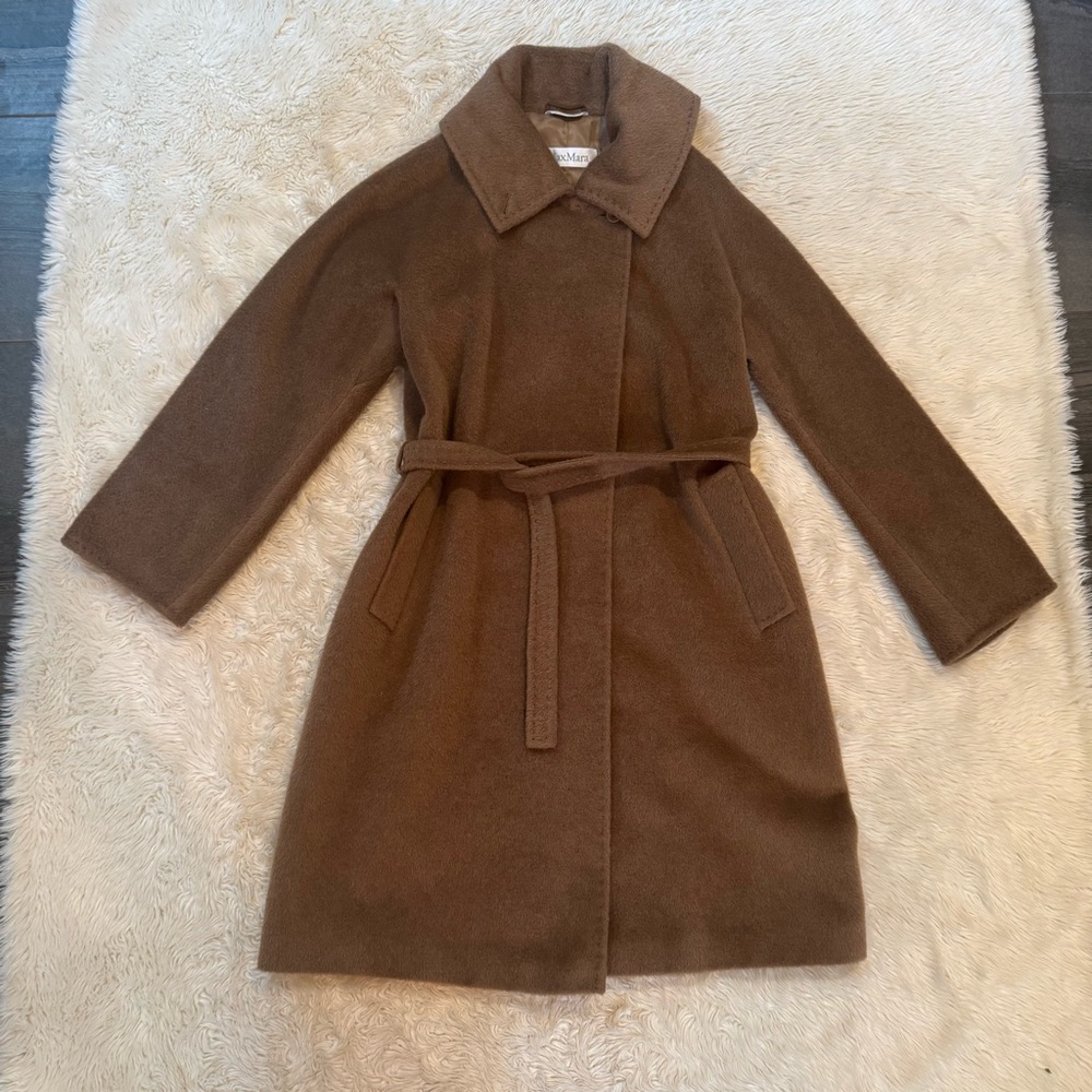 MaxMara Brown Belted Alpaca Coat